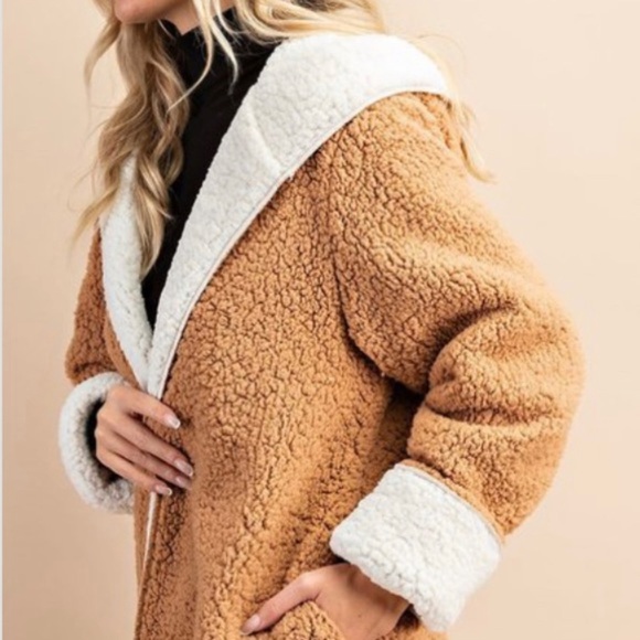 🍂OPEN FRONT CAMEL SHERPA JACKET - Picture 5 of 9